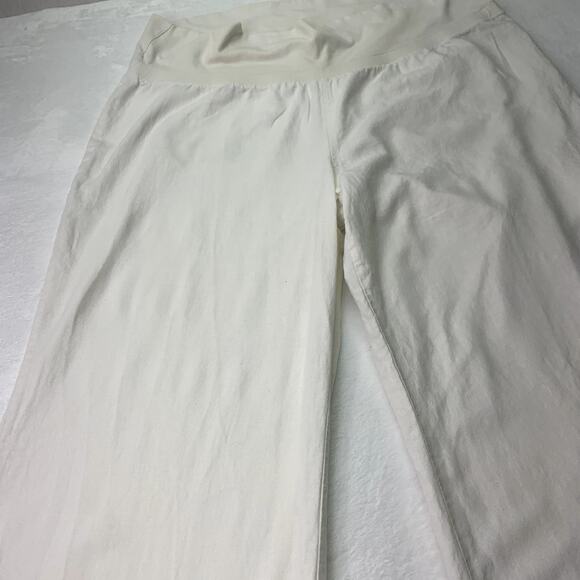 Old Navy Womens XXL White Fold Over Waist Linen Blend White 2X Wide Leg Pants - Picture 2 of 10